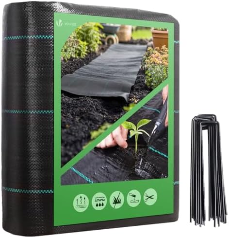 VOUNOT Weed Control Membrane 2m x 10m, with 30 Securing Pegs, Hea...