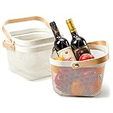 EZOWare Lot de 3 Panier de Rangement Décorative en Treillis Métallique avec Manche en Bois pour Cuisine, Salle de Bain - Blanc, 24 x 24 x 16 cm