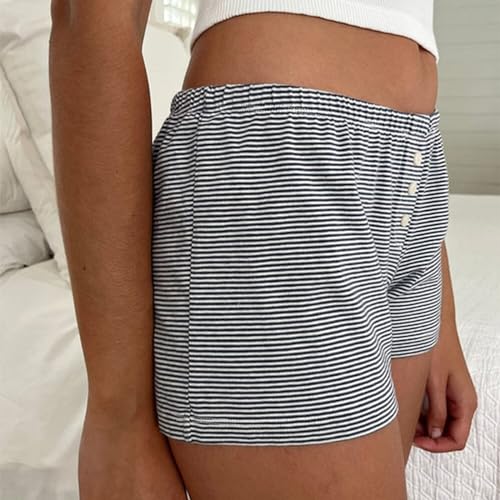 Image of Womens Y2K Pajama Shorts Low Waist Striped Floral Lounge Boxers Pj Bottoms Comfy Sleep Shorts