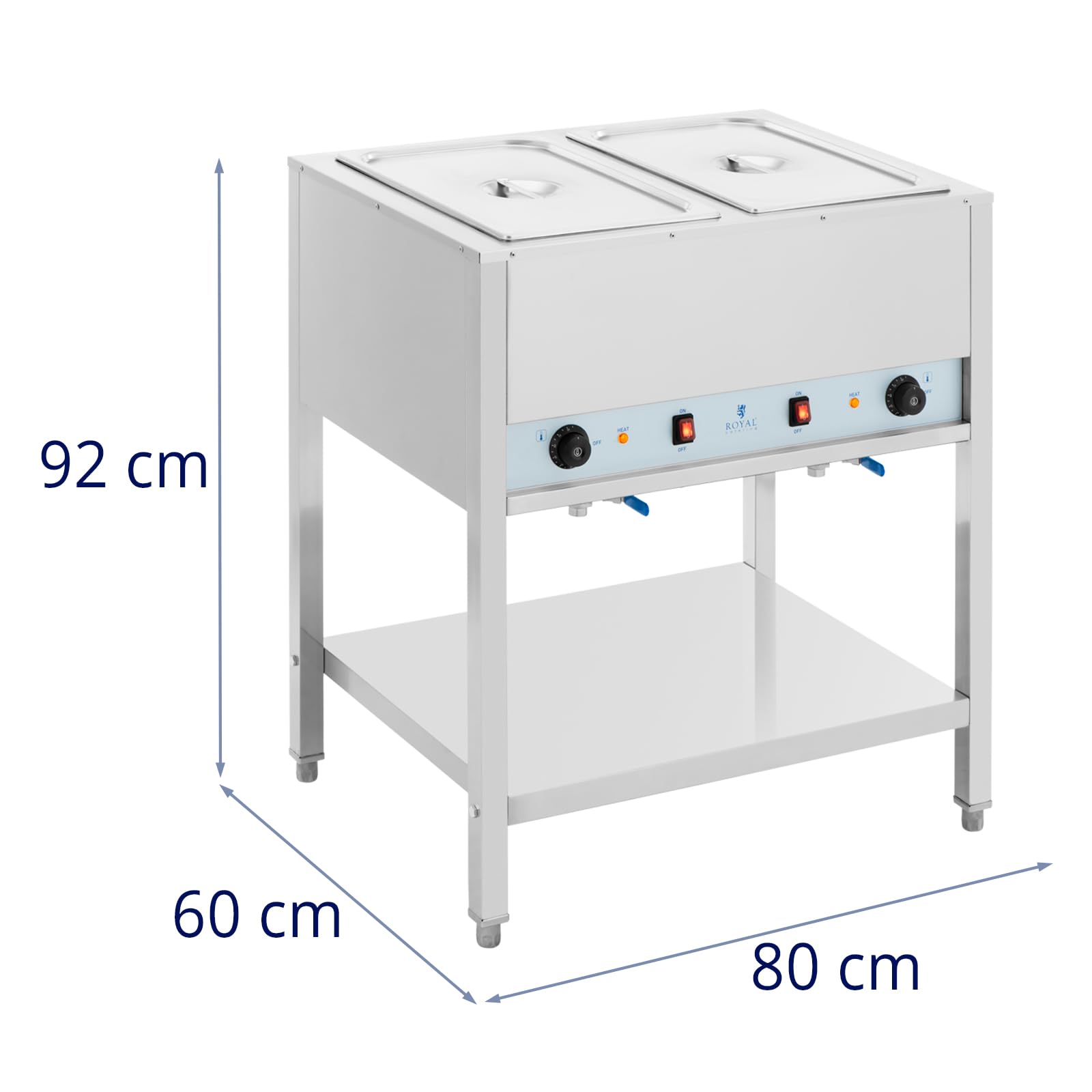 Royal Catering RCCD-1/1 2X200 Bain Marie 1265 W 2 x GN 1/1 Edelstahl Wasserbad Speisenwärmer Wärmebehalter