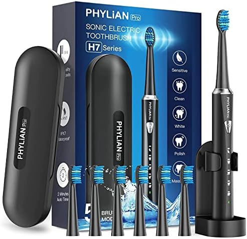 Sonic Electric-Toothbrush for Adults and Kids - PHYLIAN PRO Rechargeable Toothbrushes Power Electronic Toothbrush with Tooth Brush Holder, 3 Hours Charge for 120 Days and Travel Case, H16
