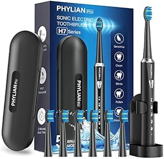 Sonic Electric-Toothbrush for Adults and Kids - PHYLIAN PRO Rechargeable Toothbrushes Power Electronic Toothbrush with Tooth Brush Holder, 3 Hours Charge for 120 Days and Travel Case, H16