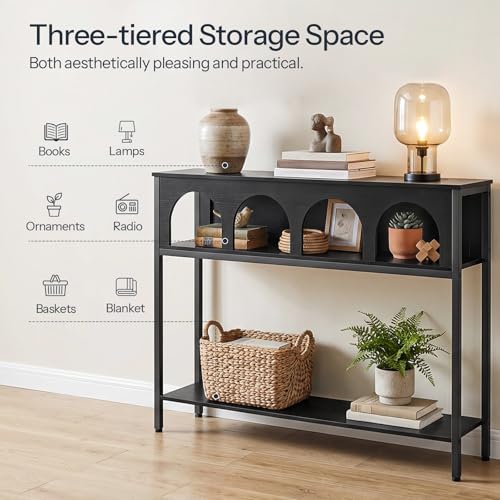 Image of HOOBRO Narrow Console Table, Entryway Table with 3-Tier Storage, Sofa Table, Behind Couch Table with Arched Design for Living Room, Entrance, Hallway, Black BB106XG01