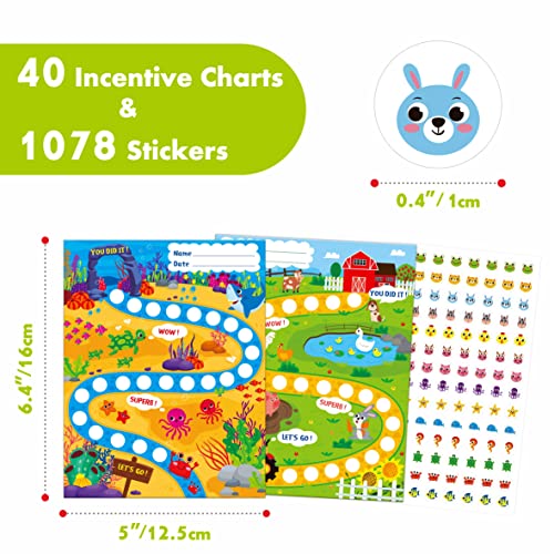 40 Pack Incentive Chart, 2 Adorable Designs With 1078 Stickers Classroom Teaching/Reward/Family Using For Kids Homework Assignments, Attendance, Positive Behavior, Chores, Potty Training Progress #TOP1