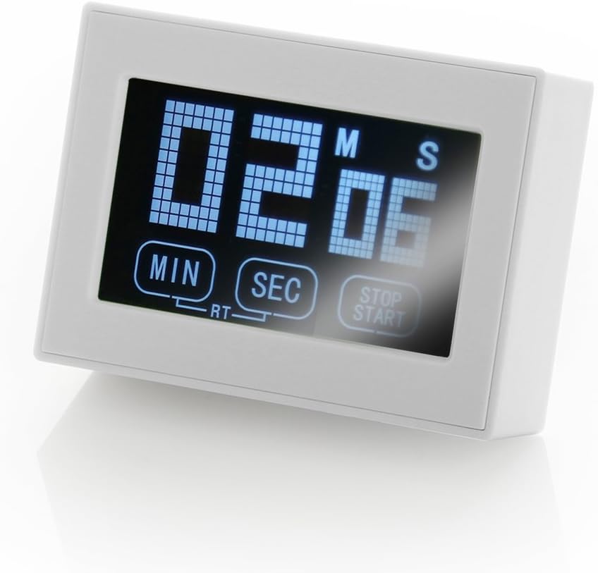 WeighX KT392 Digital Countdown Count Up Kitchen Timer Alarm Touch Screen Magnetic Backing 99'59 LCD Backlit Sport Stopwatches Large Display Screen Loud Sounding Alarm Common Cook Pomodoro (White)