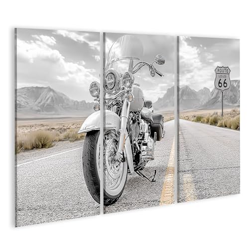 Tableau mural salon moto aventureuse déco triptyque Route 66 en 3 pièces