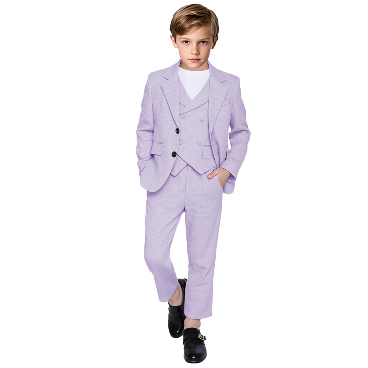 Jungen-Smokinganzug aus Leinen, zweireihig, Weste, Hose, formelles Anzug-Set für Jungen, Hochzeit, 3-teilig