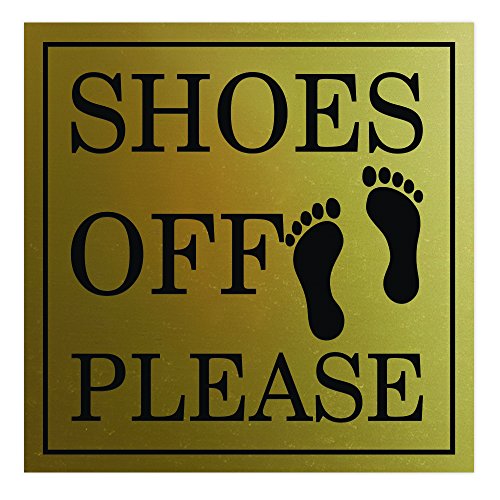 All Quality Square Shoes Off Please Wall or Door Sign | Brushed Gold (Medium) 1 Pack