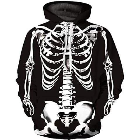 Ocean Plus Men's 3D Multicolor Skull Hoodie Colorful Wolf Sweater Sweatshirt with Hood (S/M (Chest: 44-51 inches), Skeleton) Cover