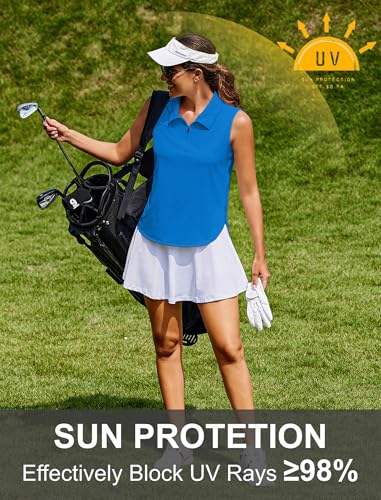 Image of PINSPARK Women Golf Shirts Sleeveless UPF 50+ Tennis Polo V-Neck Quick Dry Athletic T Shirt 1 /4 Zip Collar Workout Tank Top