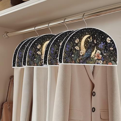 Babrukda Hanging Clothing Storage Bags for Closet, Floral Moon Crow Wardrobe Clothes Protector for Suit, 12.48 x 24.61 Inch Travel Hanging Garment Bags, Hanger Not Included, Black4
