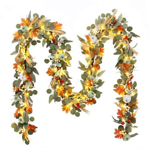 Chonsun 6FT Fall Garland with LED Lights & Timer for Mantel Fireplace