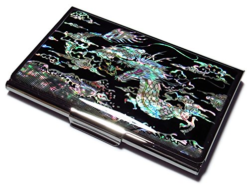 MADDesign Mother of Pearl Dragon Black Business Card Case Id Holder Travel Wallet2
