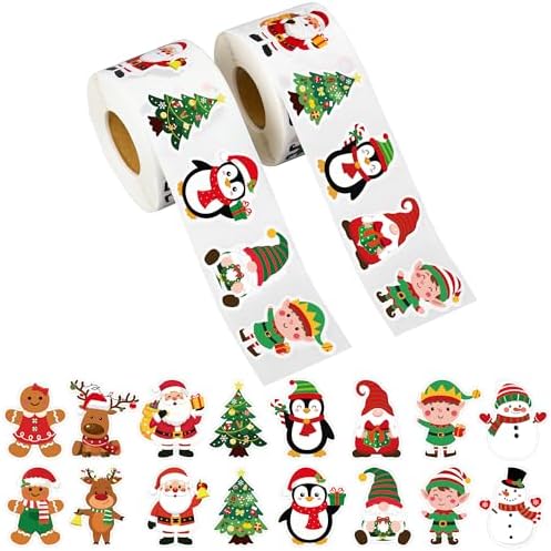 1200 Pcs Christmas Stickers Roll 1.5 Inch Xmas Self Adhesive Stic...