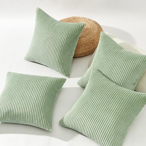 Image of Topfinel 20x20 inch Decorative Sage Green Throw Pillow Covers, Cushion Cases Set of 4 Soft Velvet Modern Double-Sided Designs, Mix and Match for Home Decor, Pillow Inserts Not Included