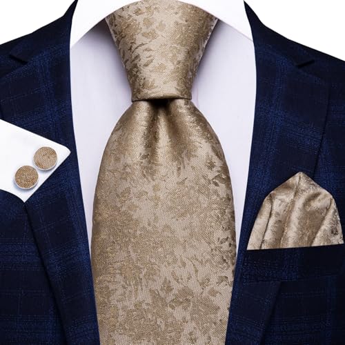 Image of Dubulle Mens Brown Tie and Lapel Pin Paisley Striped Floral Necktie for Men Pocket Square Cufflinks Wedding Party