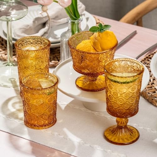 Set de 4 vasos vintage Qualia Glass ámbar 9 oz miniatura 5
