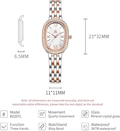 Miniatura 6 de SHENGKE SK - Reloj de pulsera de acero de aleación sólida con detalles de cristal ovalado para mujer