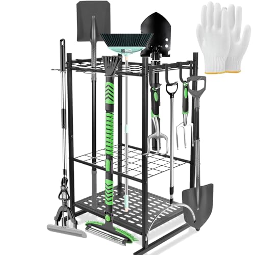 Range Outils de Jardin Debout 35 Fentes - Rack Rangement Outils Jardinage Acier Carbone - Organisateur Garage Atelier avec Crochets - Accessoires pour Outillage de Jardin Pelle Rateau Houe Fourche