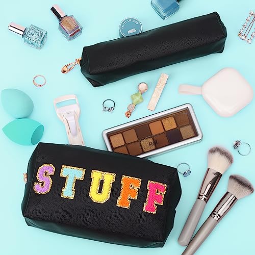 Fixwal Preppy Stuff Bag Set of 2, Travel Makeup Bag Cosmetic Bag, Makeup Brush Bag, Travel Purses for Women Girls, Black4