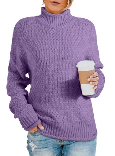 Image of Dokotoo Womens 2026 Winter Fall Solid Turtleneck High Neck Balloon Long Sleeve Sweaters Pullover Outerwear