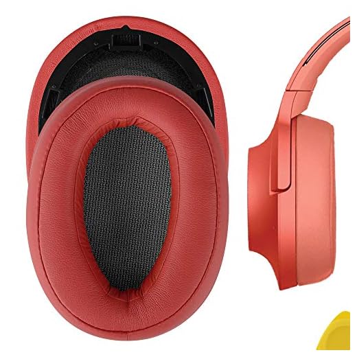 Geekria QuickFit Protein läderbyte öronkuddar för Sony MDR-100ABN, WH-H900N hörlurar öronkuddar, hörlurar för hörlurar, öronkoppar reparationsdelar (skymningsröd)