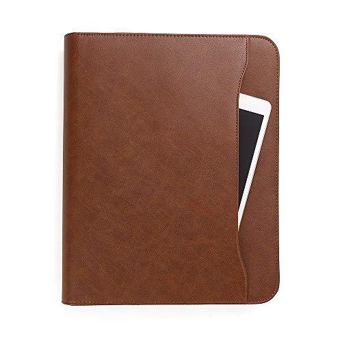 Forevermore Portfolios Padfolio Binder - Professional Faux Leather Travel Organizer Pouch for Tablet, Documents, Presentation Folders, Zipper Closure, Removable 3-Ring Notepad - Brown - Thumbnail 3