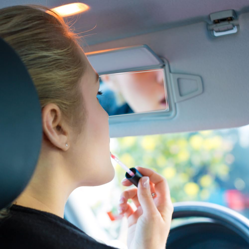 Specchietto Vanit&agrave; Auto Adesivo 15x8 Cm - Specchio Da Visiera Per Trucco, Senza Tracce, Acciaio Inox