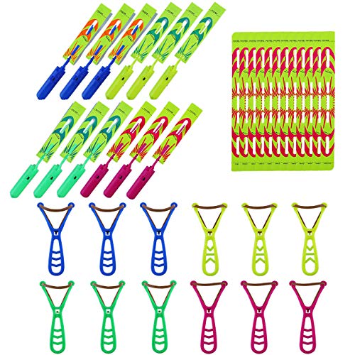 XY-Tech 12 Pack Rocket Slingshot Copters with LED Lights Arrow Slingshot Helicopter, 12pcs Launch Slingshot Copters with LED Lights Arrow Slingshot Helicopter Party Favors for Kids Adult