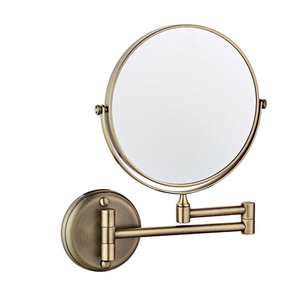 Espejo de maquillaje montado en la pared de 8 pulgadas con aumento, espejo de baño de pared con aumento, giratorio de 360 grados, brazo extensible, redondo, sin luz, para baño (bronce verde