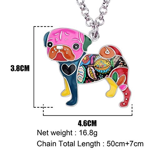 Bonsny Love Heart Enamel Zinc Alloy Metal Pug Dog Necklace Bulldog Animal Pendant 18" (Multicolor) #TOP5