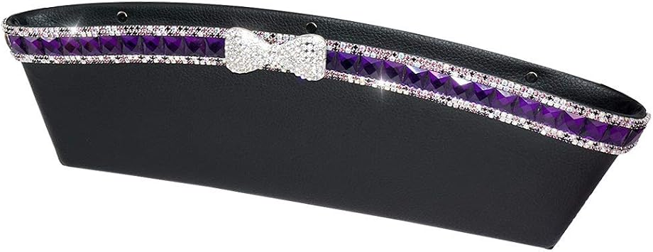 EING Bling Side Pocket Organizer with Bowknot- Car Seat Filler Gap Space Storage Box Bottle Cup Holder Coin Collector Car Interior Accessories, for Female1 PC,Purple