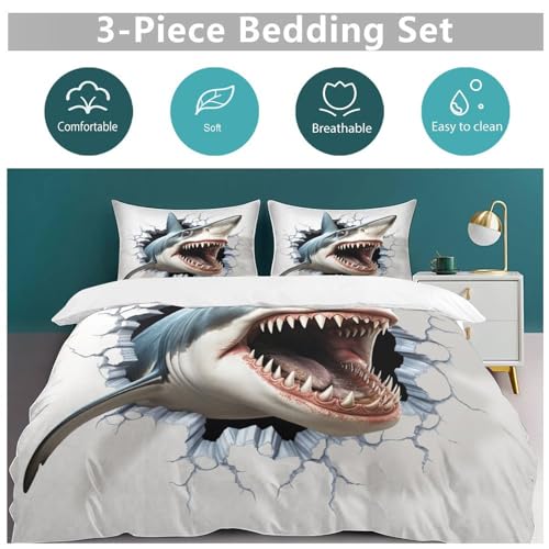 Parure de lit requin 200x200 cm housse de couette polyester microfibre coton