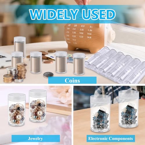 Tubos para monedas con tapa roscada, set de 48 piezas miniatura 7