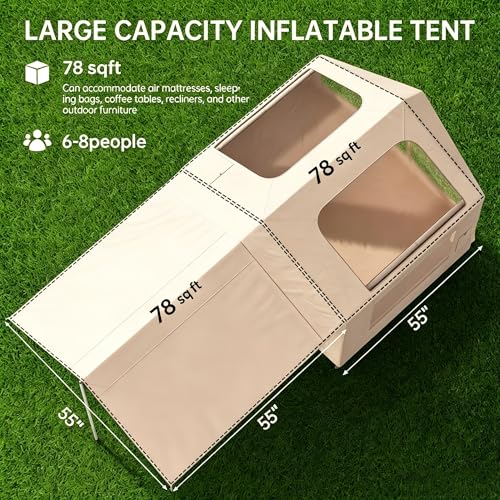 Carpa Inflable con Claraboya Panorámica para Estrellas, Carpa de Aire de Montaje Rápido con Bomba, Carpa Glamping Impermeable Oxford con Salida para Estufa, Puertas y Ventanas de Malla para 7 Personas miniatura 2