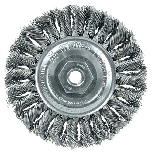 Image of Weiler 13103 Standard Twist Knot Wire Wheel 4 inch, .014 inch Steel Fill, 3 /8 inch-24 UNF Nut, Made in The USA (Pack of 5)