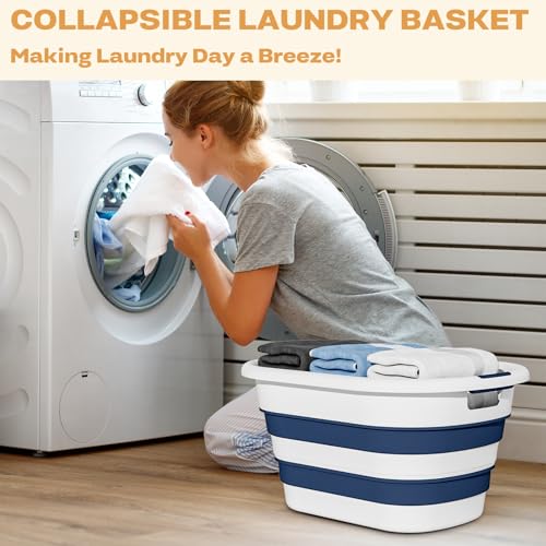 43L(11.5Gallon) Collapsible Laundry Basket Plastic, Pop Up Laundry hamper/Storage Container, Foldable Laundry Basket with Large Capacity,Sturdy,Space Saver (Blue, 1 Pack) - Image 4
