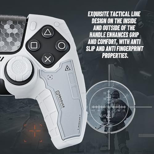 Image of GeekShare G.S.TAC Tactical PS5 Controller Skin Set, Non-Slip Soft Silicone Protective Cover Case for PS5 Wireless Controller with 2 Thumb Grip Caps and 2 Stickers (White)