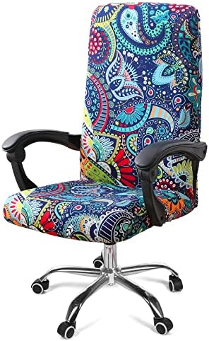 smiry Stretch Printed Computer Office Chair Covers, Soft Fit Universal Desk Rotating Chair Slipcovers, Removable Washable Anti-Dust Spandex Chair Protector Cover with Zipper (Large, Paisley)