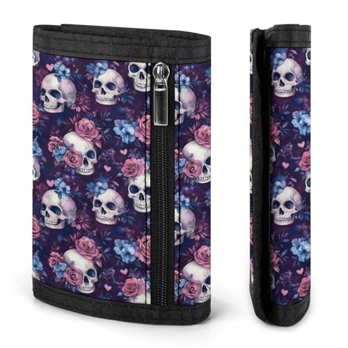 Pink Blue Rose Skull Print Wallet for Men, 8 Credit Card Holder Slim Minimalist Front Pocket Small Mens Bifold Wallets2