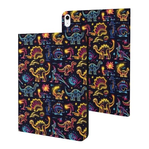 Housse iPad 10e génération motif dinosaure coloré, le cadeau parfait avec réveil auto