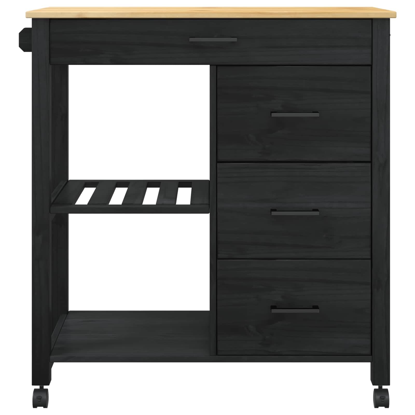 Chariot de Cuisine Monza Noir 84 x 40 x 88,5 cm avec étagère, tiroir, roulettes pivotantes, mobilier de Rangement Pratique pour préparation Repas, Buffet ou Service intérieur
