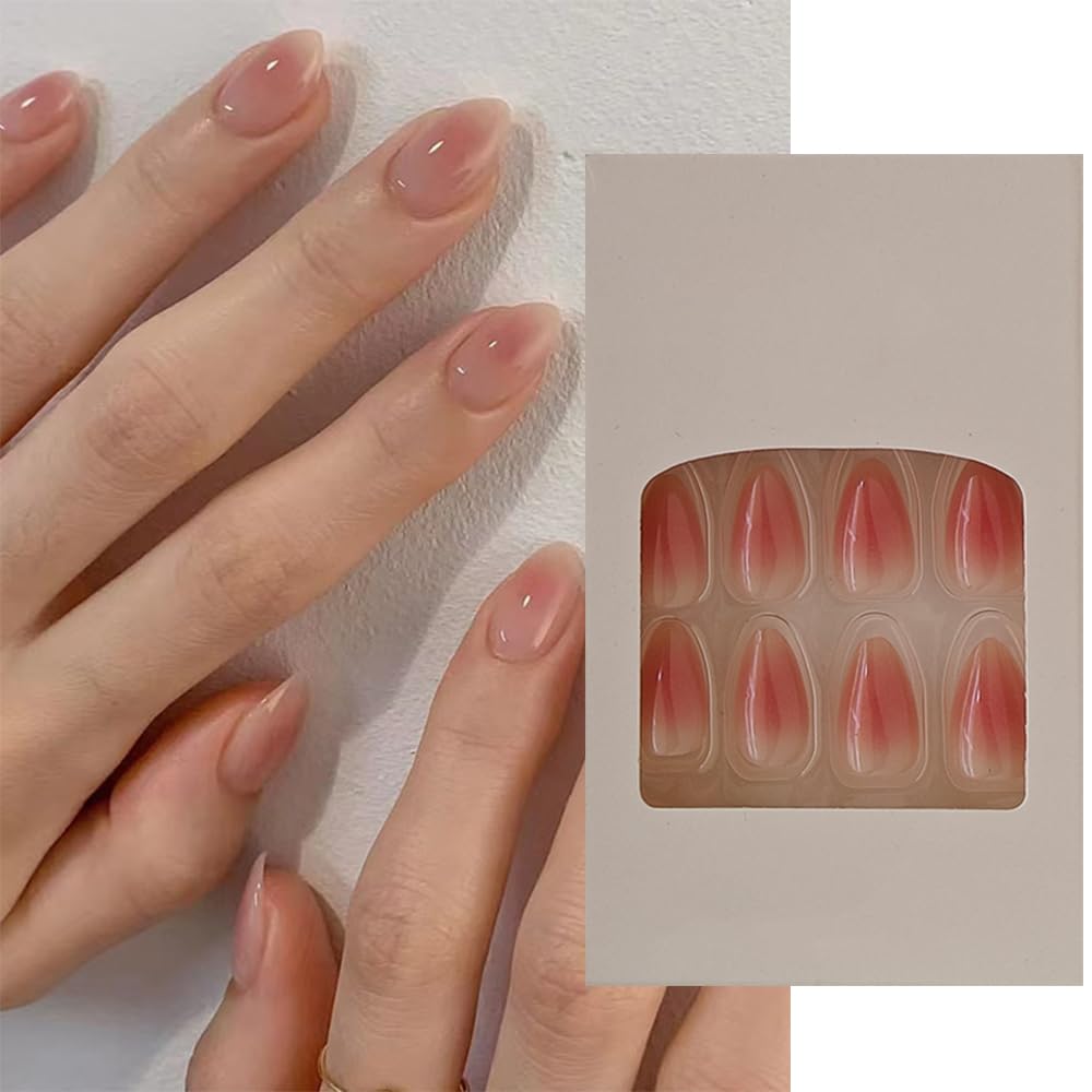 S.A.V.I 30Pcs Nude Ombre Glossy Press On Nails for Women | Medium Almond Shape Fake Nail Extensions | Reusable with Glue & Adhesive Tabs | Salon Finish for Wedding, Party, Daily-image-39
