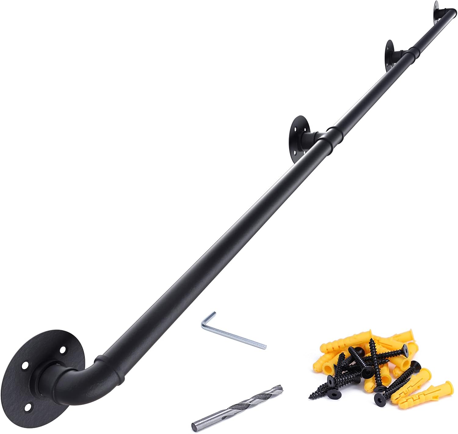 Muzata 11.4Ft Pipe Handrail Black Staircase Railing Safety 440LBS Load ...