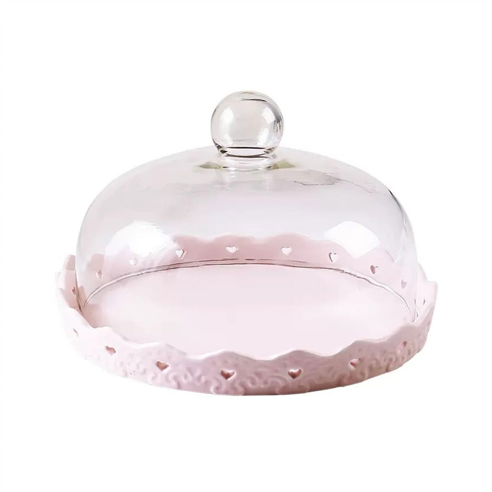 XYJIAOU2026 Cake Rack Simple and Fashionable Dim Sum Tray Bread Cake Display Shelf Fruit Snack Storage Transparent Glass Cover(Pink,Medium)