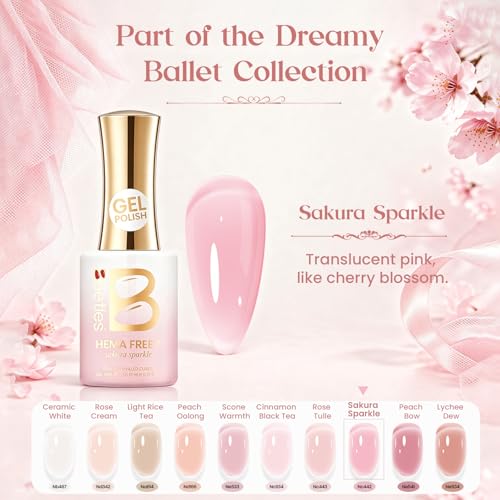 Image of Beetles Nude Pink Gel Nail Polish - Sakura Sparkle 15ML Neutral Jelly Pink Nail Polish Base Color Nail Concealer Sheer Translucent Effect Soak Off UV LED French Nail Art Salon DIY Manicure Gifts