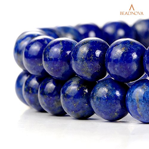 Image of BEADNOVA Blue Lapis Lazuli Beads Natural Crystal Beads Stone Gemstone Round Loose Energy Healing with Crystal Stretch Cord for Jewelry Making (10mm, 36-38pcs)