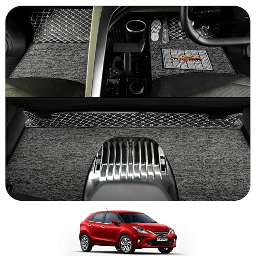 Image of CONTINENTAL [Butterfly 7D Glanza Car Mats] Luxury 7D Car Floor Mats for Glanza (2023-2026) || Scratchproof & Waterproof 7D Car Mats || Color - Black & Silver