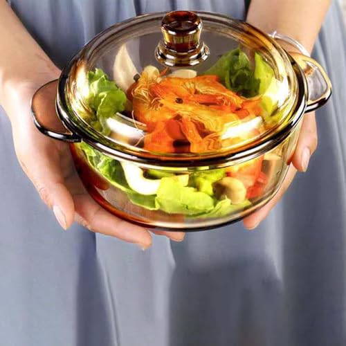 Image of Glass Casserole Deep Round 1000 ML - Oven and Microwave Safe Serving Bowl with Glass Lid (1-pc, 1000ML- Brwon)