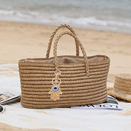 Qtkj Blue Evil Eye Hamsa Hand Keychain Crystal Keychain Charm Purse Pendant Handbag Bag Decoration Holiday (Gold) #TOP6